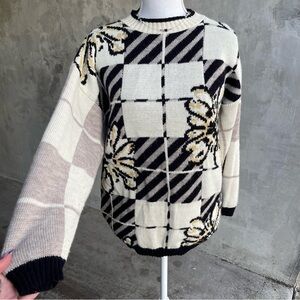Vintage 80s Geometric Floral Metallic Sweater